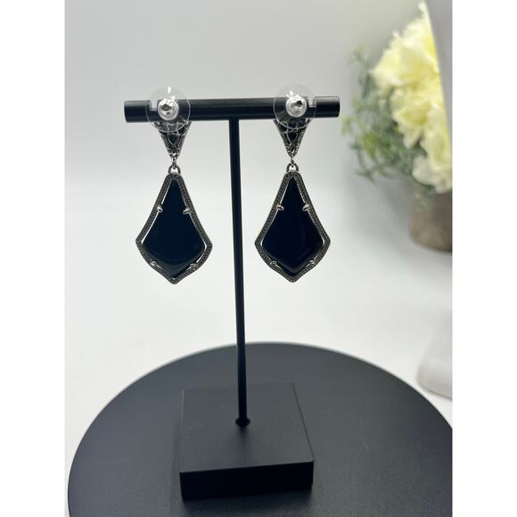 Kendra Scott Alexa Opaque Black Silver Plated Double Drop Pierced Earrings - Picture 5 of 11